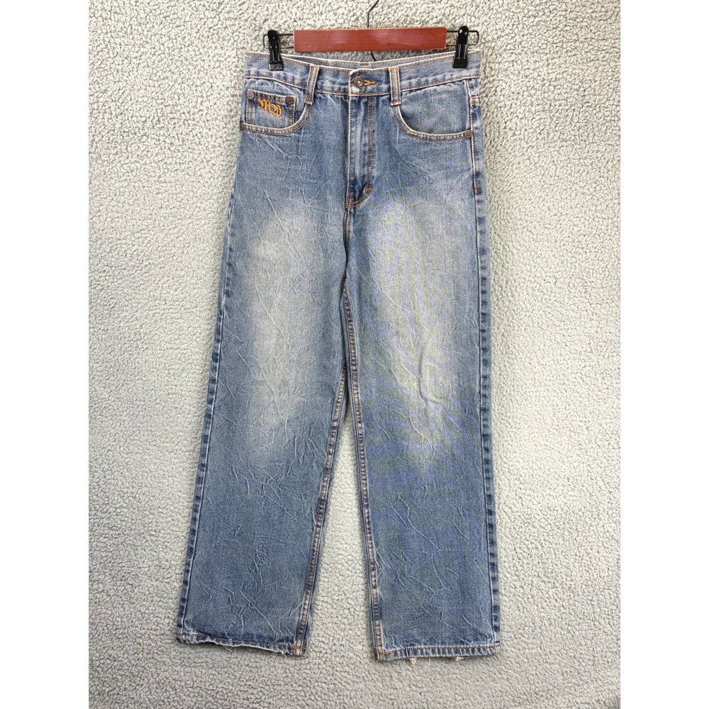 Makaveli Branded Baggy Embroidered Denim Jeans Boys 16 Blue Y2K Streetwear 90s